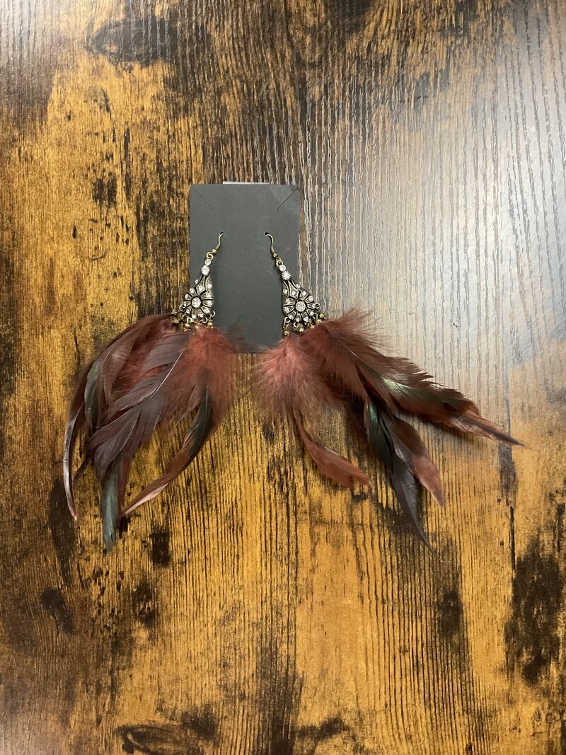 Burgundy and Iridescent Green Feather earrings