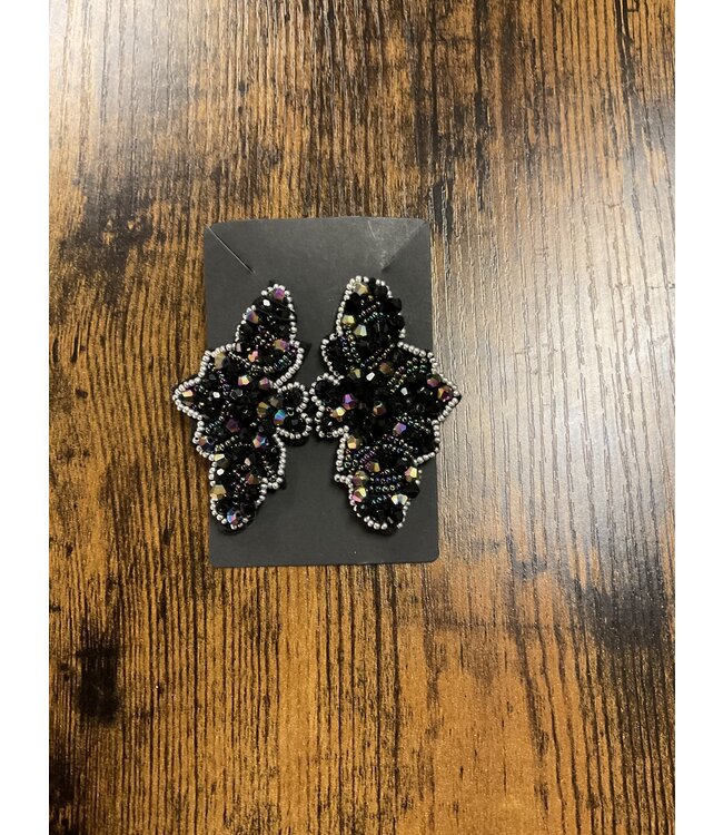 W Black iridescent beaded earrings