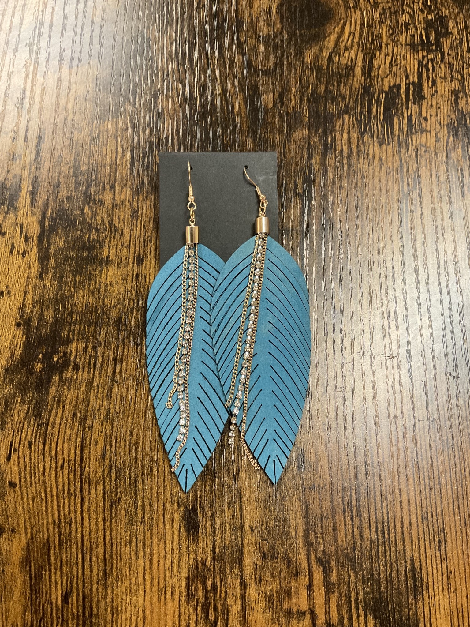 Light Blue and Gold Leaf Earrings