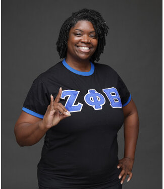 ΖΦΒ SALE! ZPB Zeta Phi Beta Ringer Tee w/ Satin Letters  (SP26)