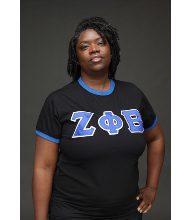 ΖΦΒ SALE! ZPB Zeta Phi Beta Ringer Tee w/ Satin Letters  (SP26)