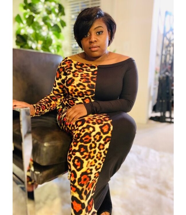 W Half and Half  Animal Print BodyCon Dress