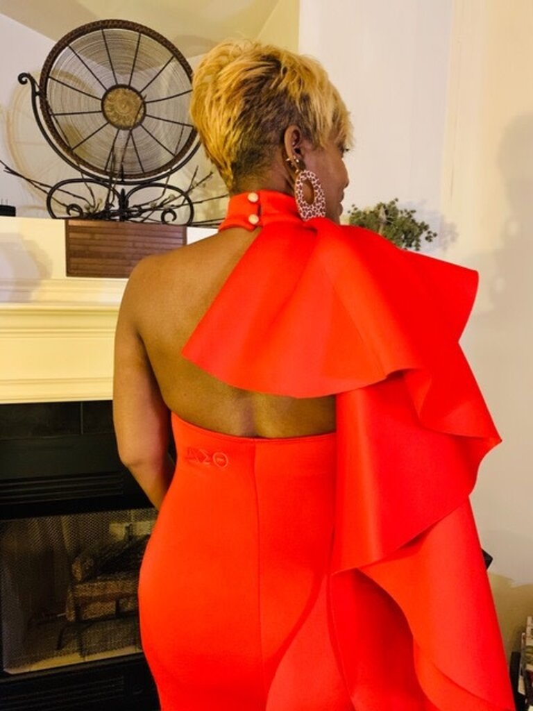 ΔΣΘ DST Red Butterfly Off the Shoulder Dress (MD) 2025