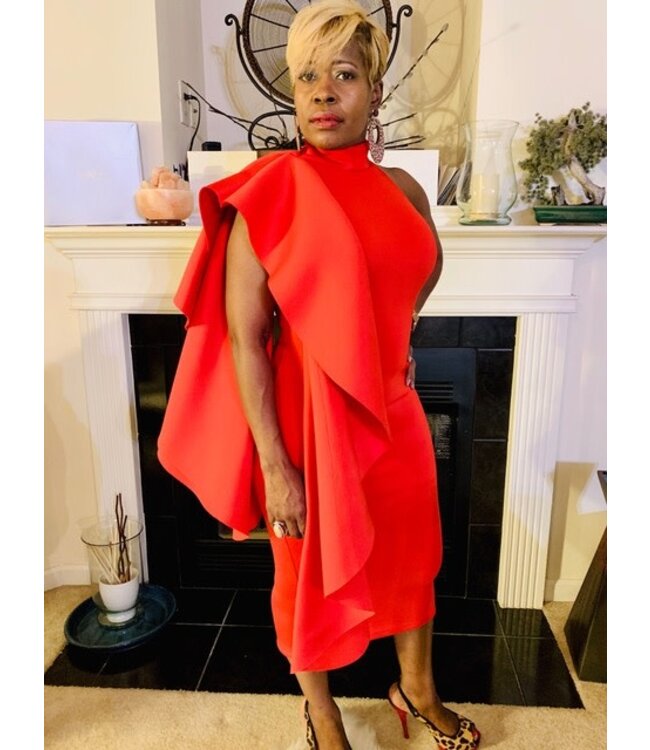 ΔΣΘ SALE DST Red Butterfly Off the Shoulder Dress (MD) (FA25)