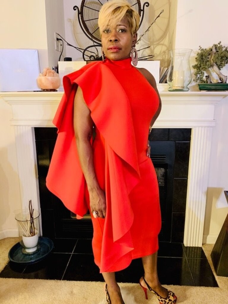 ΔΣΘ DST Red Butterfly Off the Shoulder Dress (MD) 2025