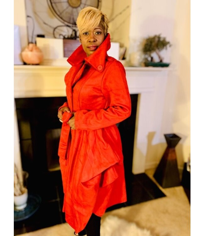 W Long Red Peacoat (Small)