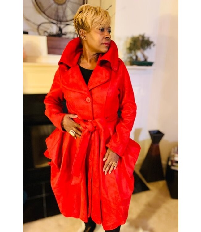 W Long Red Peacoat (Small)