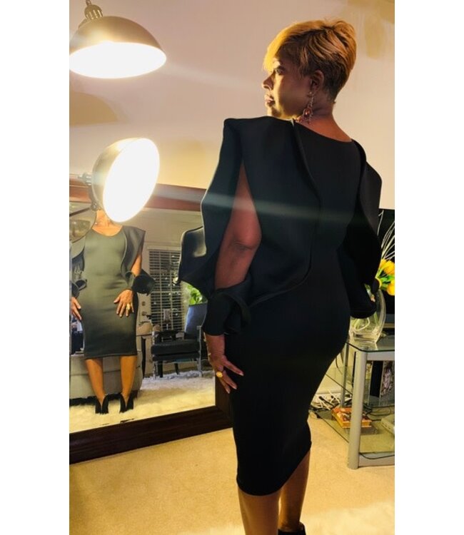 W Plus Black Open Sleeve Dress