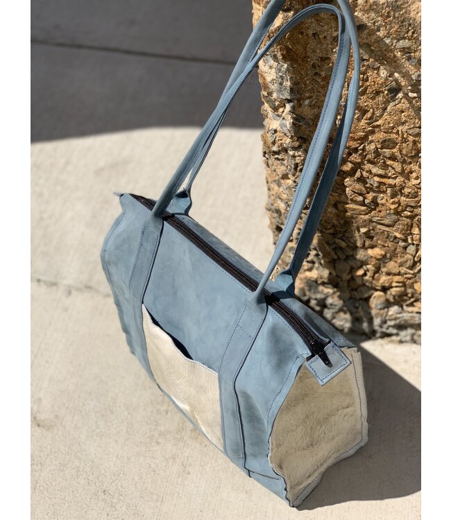 Handmade Baby Blue Suede Tote