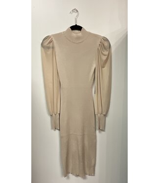 W Medium Beige BodyCon Dress with mesh sleeves