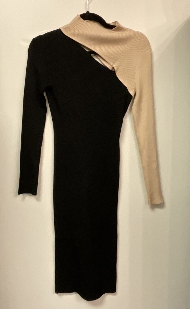 Medium Ribbed Beige/black BodyCon dress
