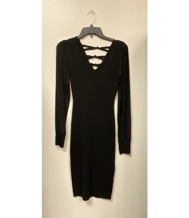 W Medium Black Ribbed BodyCon Dress