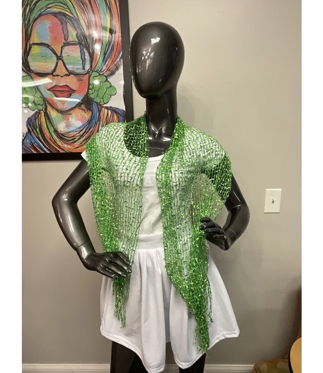 W Festive Green Sparkly Scarf