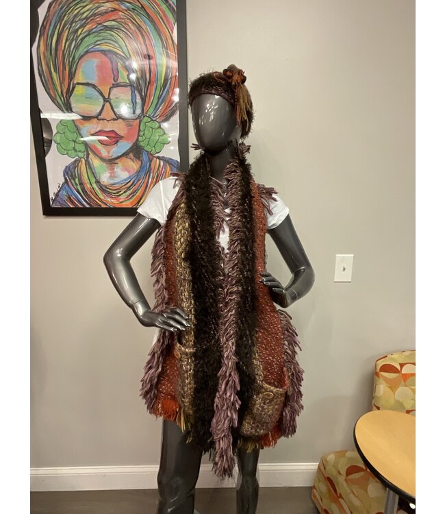 W Hand Knit pocket sweater with hat