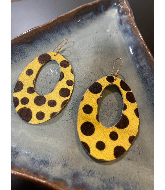 W Genuine Leather Handmade Earrings: Yellow Polka Dot