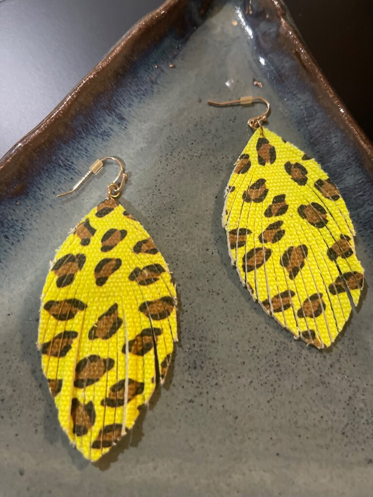 W Genuine Leather Handmade Earrings: Leopard Feather