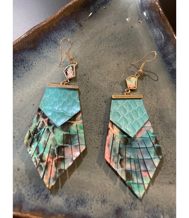 W Genuine Leather Handmade Earrings: Blue Snakeskin