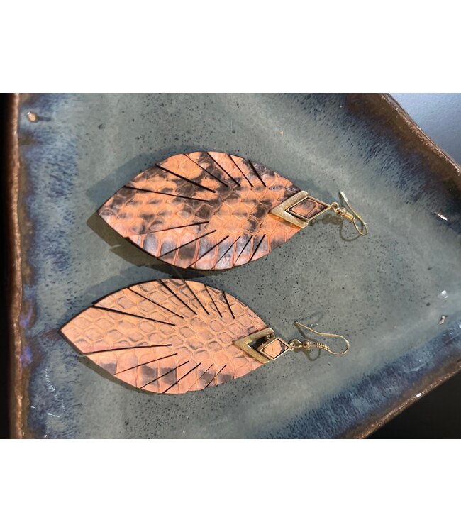 W Genuine Leather Handmade Earrings: Pale Orang Snakeskin