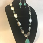 W Handcrafted metal and turquoise Necklace Earring set