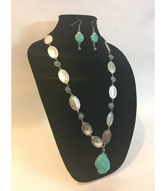 W Handcrafted metal and turquoise Necklace Earring set