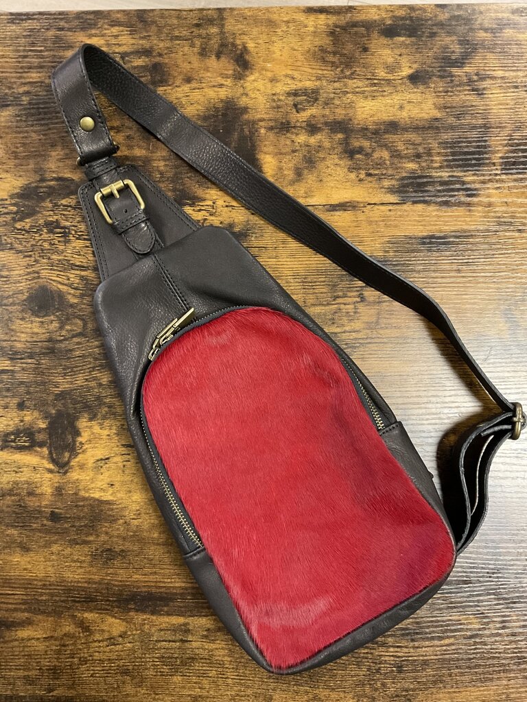Genuine Italian Leather Red Fur Crossbody (FA24)