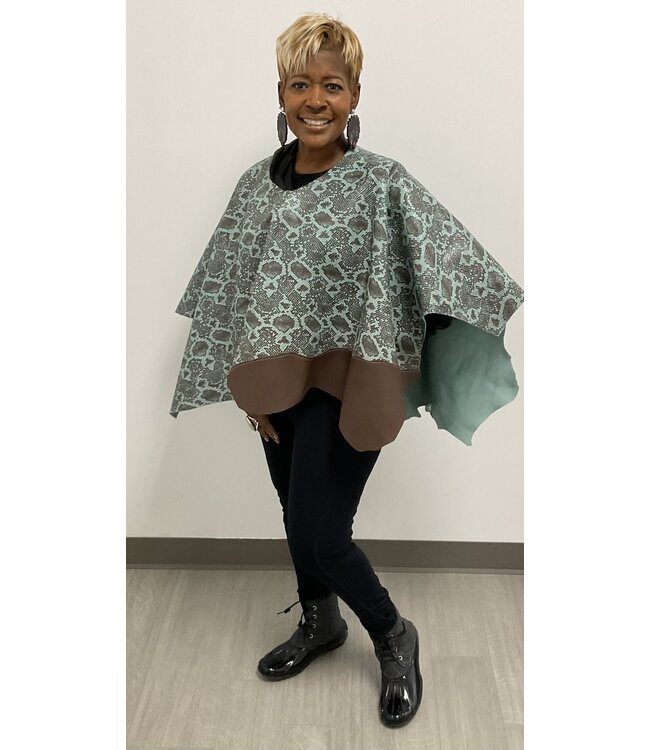 W Snakeskin print leather poncho cape