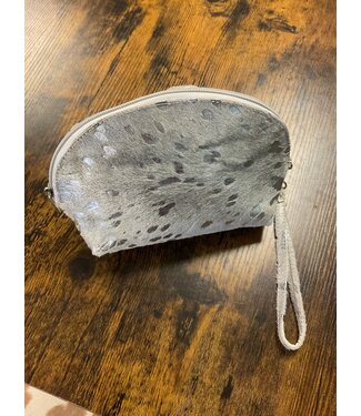 Genuine Leather Silver Cheetah Make up Pouch