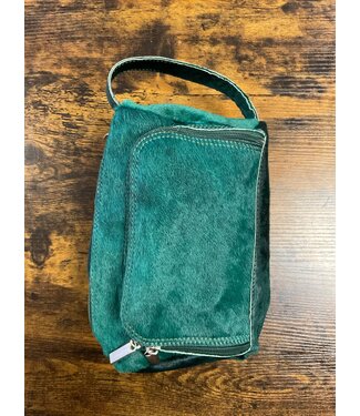 Green Fur Genuine Leather Make Up Bag