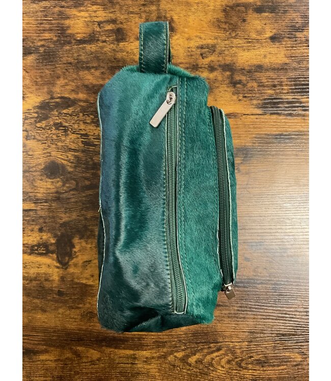 Green Fur Genuine Leather Make Up Bag