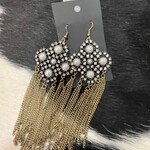 W Pearl/rhinestone chain tassel earrings