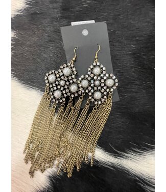 W Pearl/rhinestone chain tassel earrings