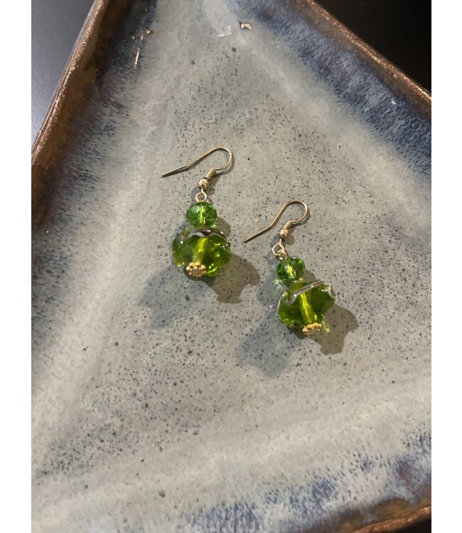 W Green, Pink and Clear Crystal Bead Necklace, Bracelet and Earrings Set