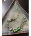 W Green, Pink and Clear Crystal Bead Necklace, Bracelet and Earrings Set