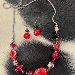 W Crimson, Cream and Black Necklace and Earring Set