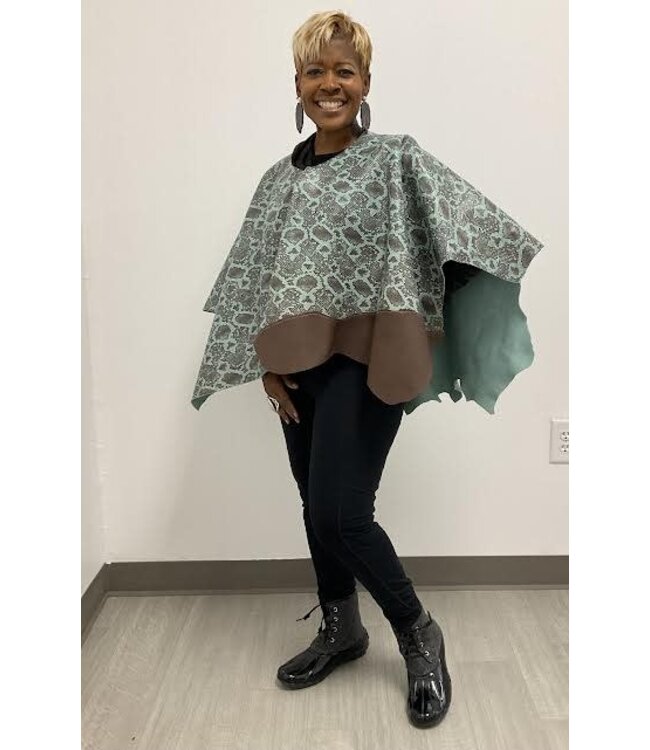 W Snakeskin print leather poncho cape
