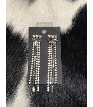 W Rhinestone Tassel Earrings