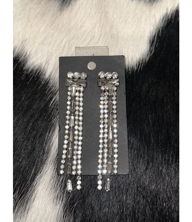 W Rhinestone Tassel Earrings