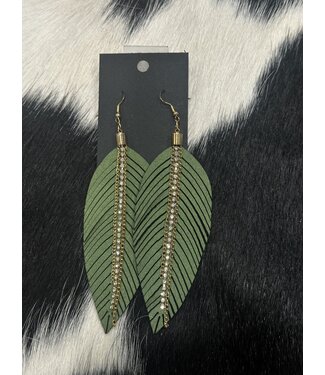 W Green Leather/Gold Leaf Earrings