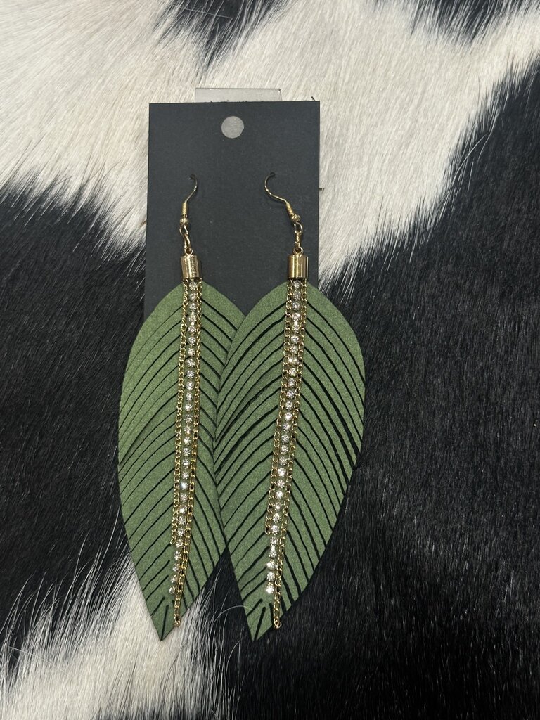 W GreenLeather/Gold Leaf Earrings