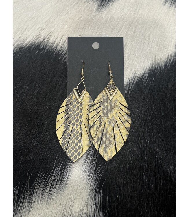 W Genuine Leather Handmade Earrings: Beige Snakeskin