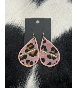 W Pink Cheetah Print With Crystal Design Earrings