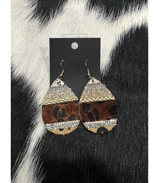 W Cheetah Print With Chain And Crystal Design Earrings
