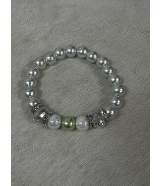 W White Beaded Crystal Bracelet With A Hint Of Green