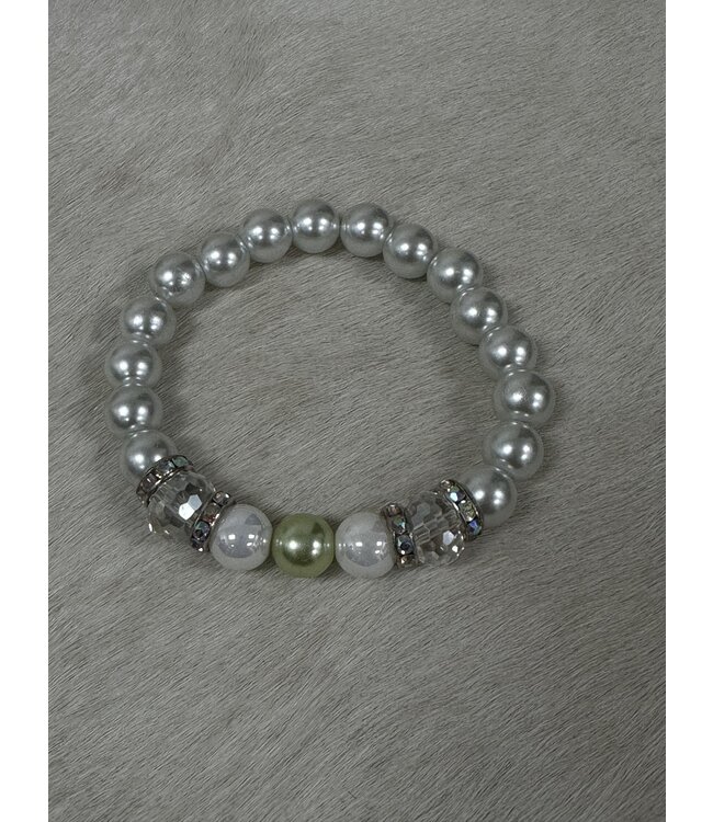 W White Beaded Crystal Bracelet With A Hint Of Green