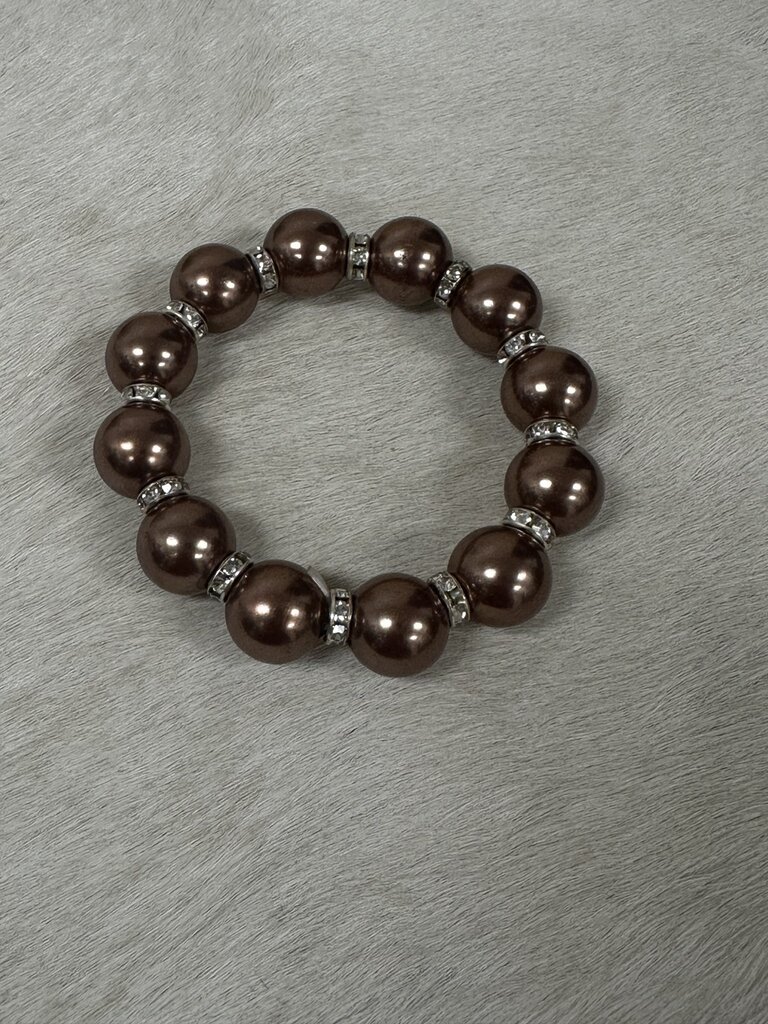 W Bronze Beaded Bracelet With Crystals