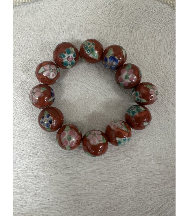 W Brown Pearl Bracelet W Flower Design
