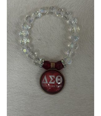 ΔΣΘ W Clear Beaded Bracelet With Red Delta Charm