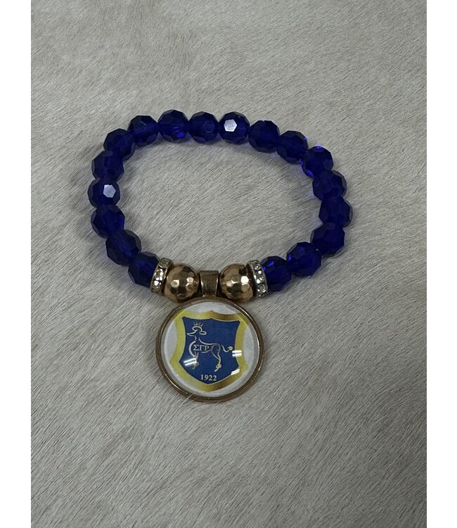 ΣΓΡ W  Blue Beaded Crystal Bracelet With SGR Charm (FA24)
