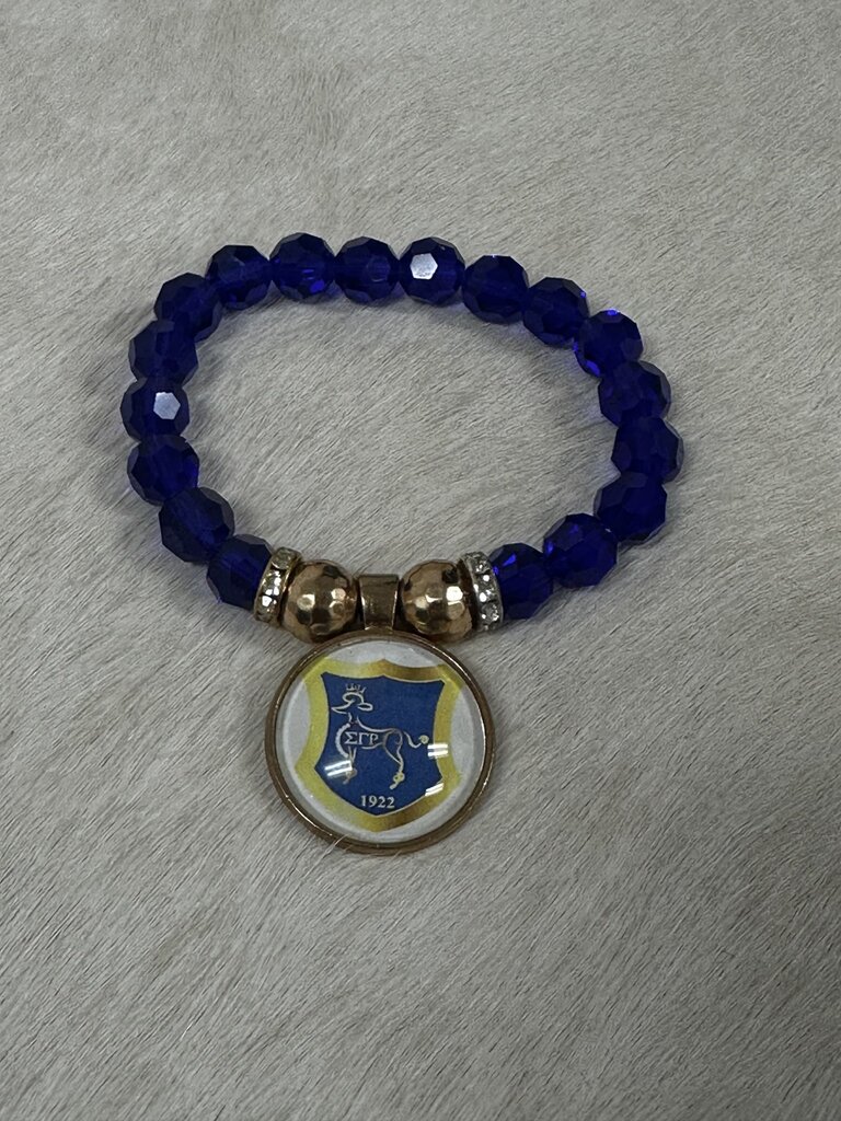 ΣΓΡ W  Blue Beaded Crystal Bracelet With SGR Charm (FA24)
