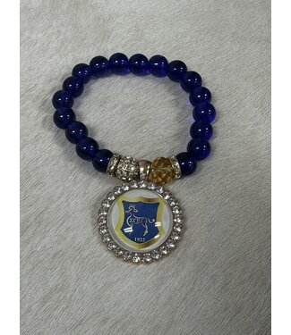 ΣΓΡ W Blue Crystal Beaded Bracelet With Rhinestone SGR Charm (FA24)